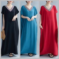 Kaftan Viral Terengganu Baju Kelawar Cotton Kaftan Plain Lengan Panjang Murah Plus Size V-neck Loose