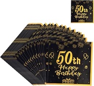 Pack of 40 50 Birthday Decoration Napkins, Black Gold Happy Birthday Napkins, 33 cm x 33 cm Paper Na