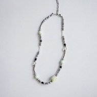 陶瓷x玻璃 扭牛糖珠項鍊 蘋果綠x紫珍珠 Ceramic Glass Necklace