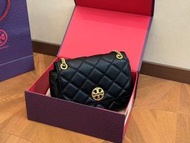 TORY BURCH TB Willa 磁釦菱格紋小香風 牛皮 女款 黑色