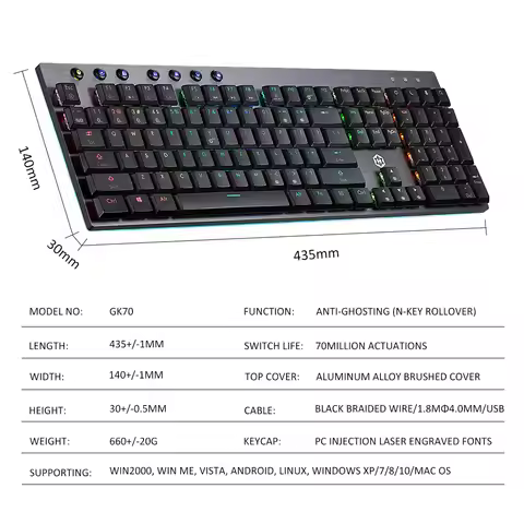 HEXGEARS GK70 Mechanical Keyboard Full Key Hot-swappable RGB Gaming Mechanical Keyboard PBT 104 Keys