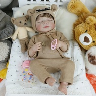 18 นิ้วตุ๊กตาทารกแรกเกิดเหมือนจริง Reborn Sleeping Soft ซิลิโคนยืดหยุ่น 3D ผิวผมหยิกตุ๊กตาสาวสําหรับ