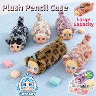 CRYBABY Pencil Bag Large Capacity Plush Leopard Print Pencil Case Pouch Cute Bag Doll Stationery