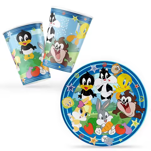 Looney Tunes Theme Birthday Party banner Decorations Paper Cup Plate Straw Baby Shower Kids Birthday