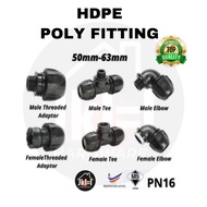 63mm , 50mm HDPE POLY FITTING /  Poly female tee elbow socket /Poly male socket elbow tee
