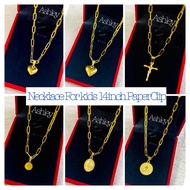 Stainless Necklace for kids 14inch PaperClip Small Heart Cruz Mary Benedict Padre Pio St Jude Round