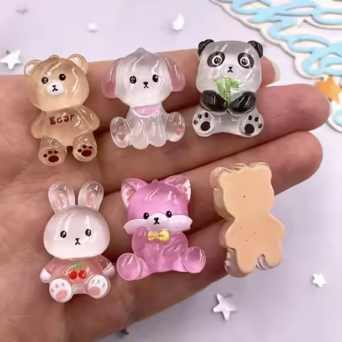 10PCS Resin Kawaii Colorful Candy Color Cartoon Panda Rabbit Bear Fox Flatback Stone Figurine Scrapb