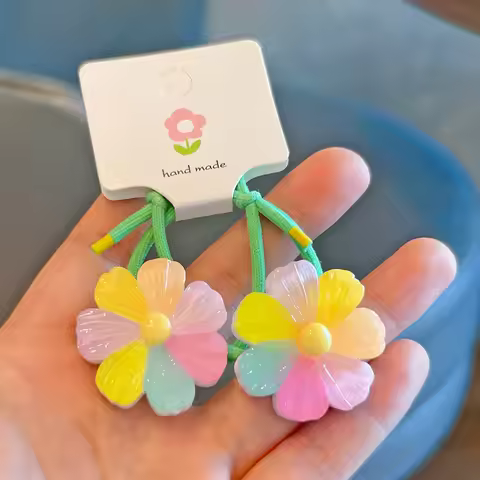 2PCS Cute Seven Colored Flower Girls Kids Elastic Hair Bands Hair Accessories Children Hair Ties Bab