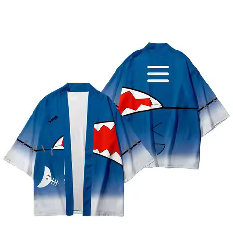 Gawr Gura Kawaii Anime Shirt Japanese Traditional Clothing Haori Cosplay Kimono Women Men Asian Stre