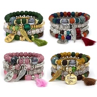 (1 piece) Bohemian style multi-layered rice grain bracelet with many designs, personality bracelet, 