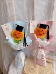 學士帽 編織 笑臉太陽花 向日葵花束 畢業花束