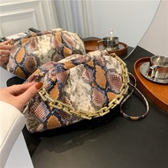 Snakeskin Pattern Shoulder Bag Luxury Women Good Quality Leather Tote Handbag Lady Snake Print Pleated Crossbody Bags Sac A Main