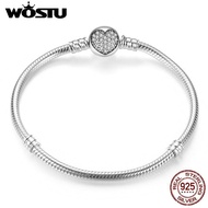 Luxury 100% 925 Sterling Silver Sparkling Heart Snake Chain Fit Original Charm Bracelet &amp; Bangle For Women Fine Jewelry XCHS916