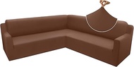 Arfntevss Corner Sectional Sofa Cover L Shape Couch Covers Stretch Water Repellent Magic Sectional Slipcovers Pet Dog U Shaped Sofa Slip Covers Living Room Furniture Protector (Light Coffee, Small)