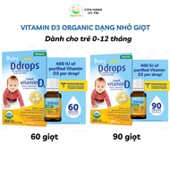 Vitamin D3 400IU hữu cơ dạng nhỏ giọt Baby Ddrops Mỹ cho trẻ sơ sinh.