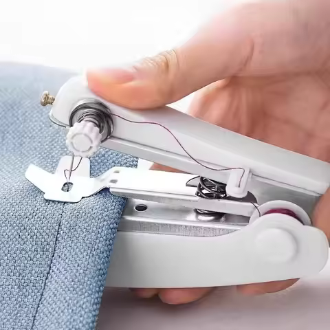 1pc White Portable Mini Sewing Machine Handheld Manual Easy Sewing Household Portable Tailor Machine