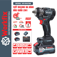 Máy siết bulong Máy bắn bulong WORKFIX - 470N Màu Xám Lực Siết 470Nm Đầu Bulong 2 trong 1 Tặng Kèm 2