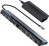 USB C Docking Station Dual Monitor with Power Adapter: NewQ 12-in-1 Thunderbolt 3 | 4 Dock, Dual 4K HDMI, 4 USB, Audio, Ethernet, SD/TF Slot, 18W PD Out, for Mac, HP, Dell, Lenovo, Surface, Asus, Acer