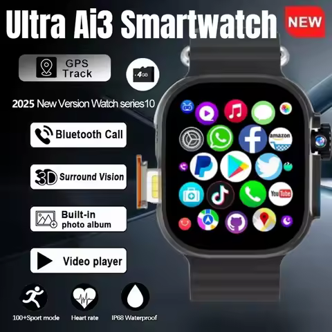 Ultra Ai3 Original Smartwatch with 4G Android Amoled HD Camera GPS WIFI Google Play Store Apps Games