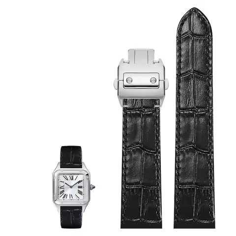 20mm 23mm Genuine Leather Watch Strap For Cartier Santos Watchband Santos 100 Men's And Women Foldin