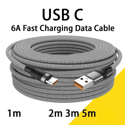 6A Super Fast Charging USB Type C Cable 1m/2m/3m/5m/8m Braided Cord for Huawei Xiaomi Oppo Vivo