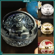 smiles|  Rose Flower Pattern Ash Tray with Lid Windproof Zinc Alloy Smoking Ashtray for Living Room