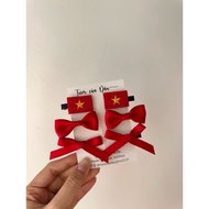 Red bow clip Set - Vietnam flag celebrating April 30 - September 2 [Handmade clip by Dau's Shop]