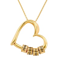 Custom Heart Necklace for Woman with Beading, Heart Necklace with Name, Family Engraved Necklaces fo