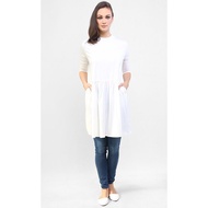 [Cangkuk] - Duo Fabric Gathers Dress in Off White