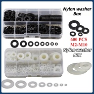 600PCS nylon flat washer black white washer circular combination flat washer kit box M2-M10