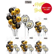 17PCS 21 30 40 50 60 Age Birthday Balloon Number Latex Foil Transparent Metallic Black New Year Spri