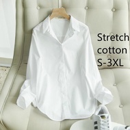 🍄Ready Stock⚡Stretch Cotton White Shirt Women Blouse Putih Murah Fashion Spring And Autumn Loose Korean Style Plus Size Long Sleeve Blause Wanita Baju Kemeja Perempuan Women Clothes