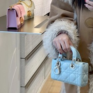 dior D-joy 霧霾藍 三格黛妃橫版mini 芯片款17*10*3 98新配件塵袋