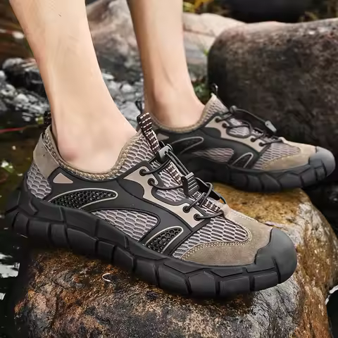 Mens Hollow Out Casual Shoes Stylish Summer Mesh Sneakers Non-Slip Canyoning Shoes Outdoor Walking T
