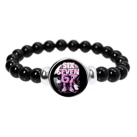 67 Steal A Brainrot Funny Meme Bracelet Six Seven Black Glass Elastic Bead Bracelet Jewelry Accessor