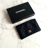 稀有Chanel 黑金色絲絹水鑽短夾 錢包 中夾 卡片包 皮革包 中古包