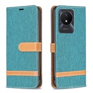 Shockproof Phone Case For Vivo Y02 Y02T Y02A Magnetic Denim Leather Wallet Card Slot Flip Cover Casi