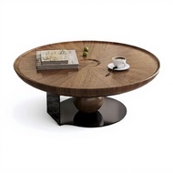 Modern Walnut Round Coffee Table Minimalist Accent Side Table Small Space Living Room Furniture stur