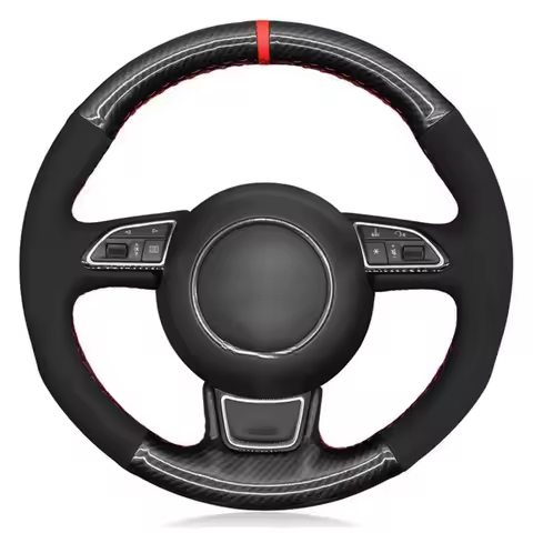 Car Steering Wheel Cover Black Carbon Fiber Suede For Audi A1 A3 A4 2015-2016 A7 2012-2018 S7 2013-2