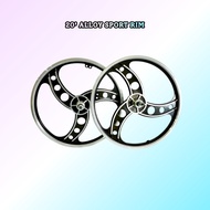 20 alloy Sport Rim untuk basikal lajak Black ( Hitam) Depan dan belakang boleh pasang disc brake
