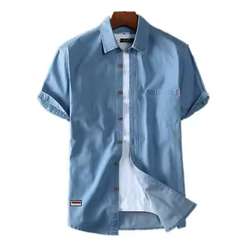 Plus Size L-5XL 6XL 7XL 8XL Men's Cotton Thin Denim Shirts New Summer Short Sleeves High Quality Men