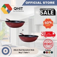 QHIT 28cm Red Nonstick Maifan Stone Wok Induction Stove