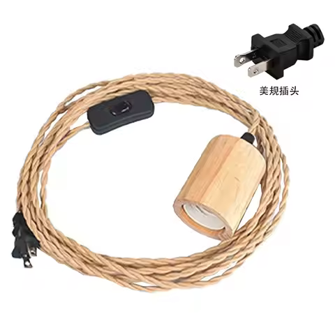Wood Pendant Light Cord Kit ,3M Vintage Industrial Hanging Plug In Lamp Cord With Twisted Nylon Rope