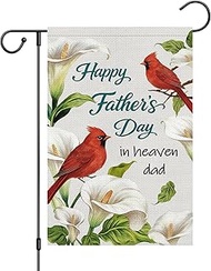 Wodison Happy Fathers Day in Heaven Garden Flag Double Sided Burlap Outside, Cardinal Calla Lily Flo