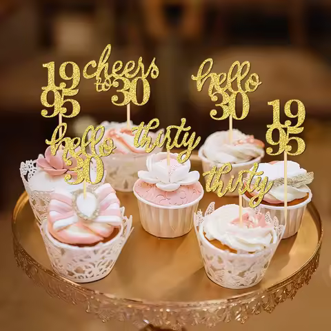 YOMDID 24Pcs 30th Birthday Cupcake Toppers Glitter 30th Birthday Cake Decoration For Wedding Cake Pi
