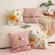 Pink Yellow Flower "Sweet Home" Pattern Pillow Case 40x40/45x45/50x50/60x60cm Short Plush Pillow Cov