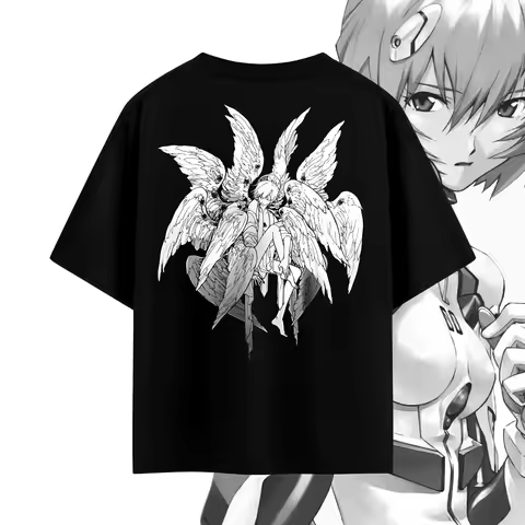 2026 Summer Evangelion Rei Ayanami Vintage Bootleg T-Shirt Oversized Black Cotton Tee Anime Streetwe