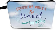 World Travel Makeup Bag Airplane Toiletry Organizer Zipper Pouch Excuse Me While I Travel The World 