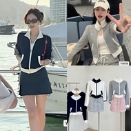 ••LanLar88•• Long-Sleeved Knitted Shirt Front Zip Crop Top Very Cute Y1A78