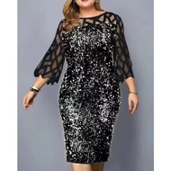 {Ship From Manila+COD}Formal Dress For Woman Elegant Sequin Glitter Cocktail Party Dress Plus Size g